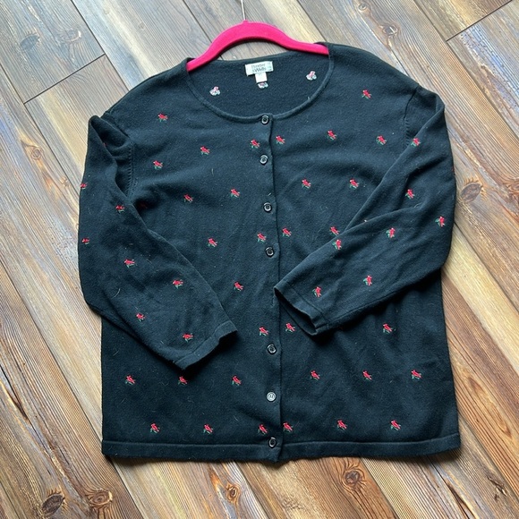 Vintage Baxter & Wells 3/4 Sleeve Black Cardigan with Cardinals Embroidered XL - Picture 6 of 10